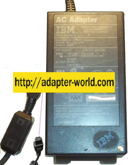 IBM THINKPAD 760 AC ADAPTER 49G2192 10-20V 2-3.38A POWER SUPPLY - Click Image to Close